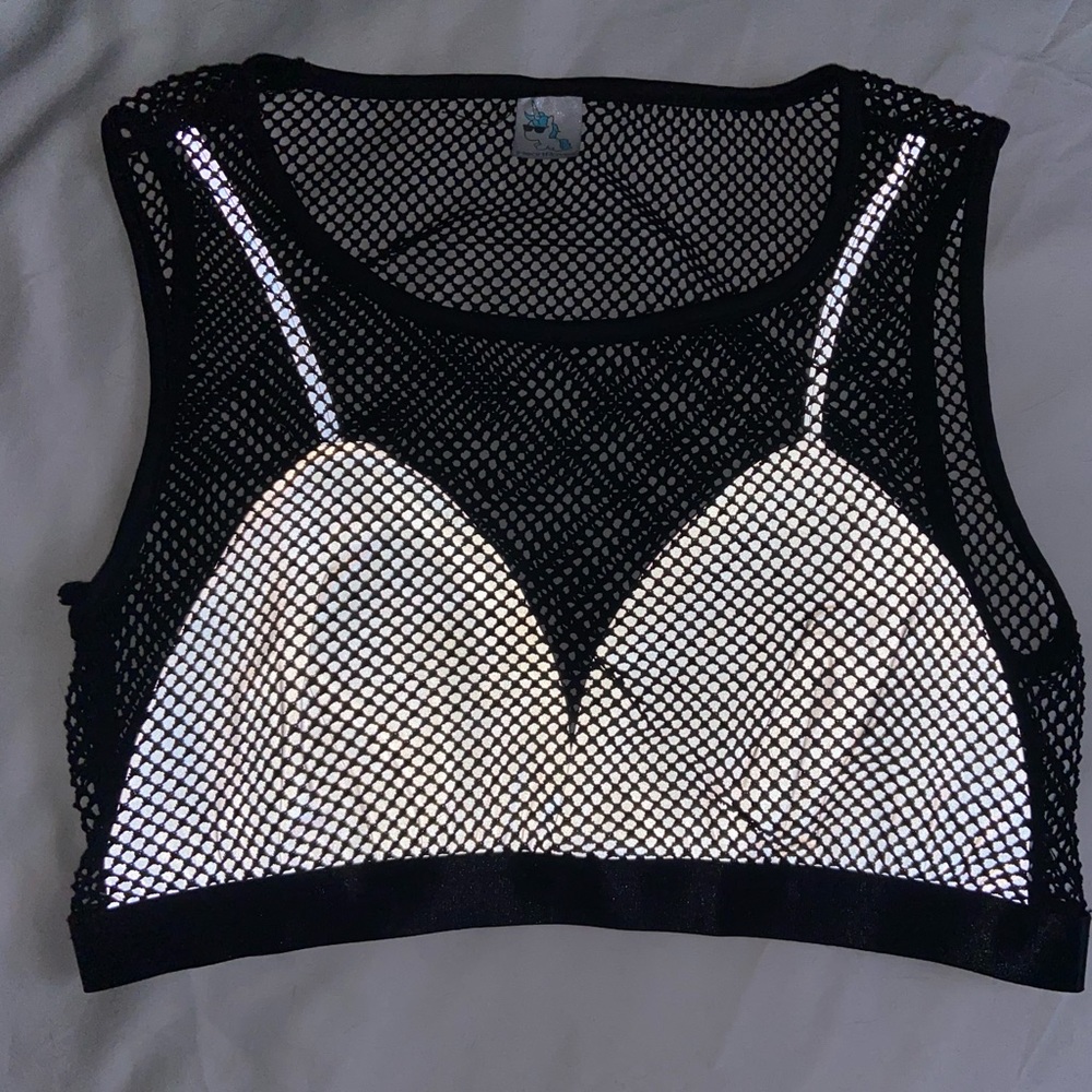 iHeartRaves Reflective Fishnet Crop Top